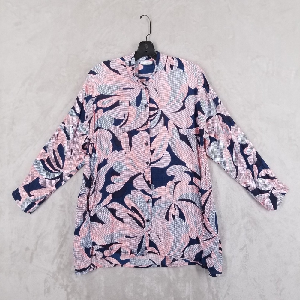 Masai Copenhagen Tunic Large Modern‎ Floral Pleated Danish Artsy Flowy Blouse
